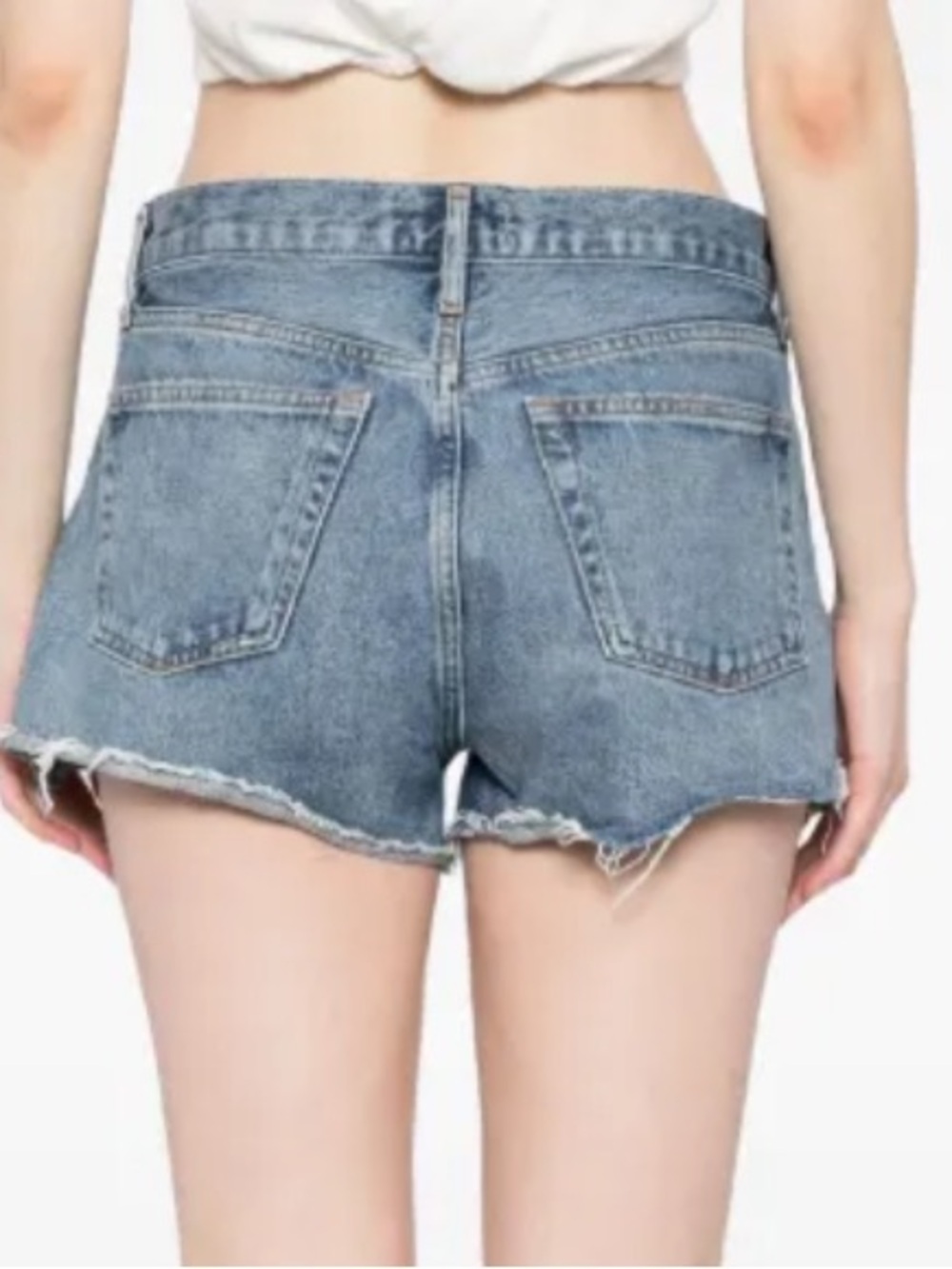 Agolde Raw Hem Distressed Jean Shorts in Medium Blue - Picture 2 of 16